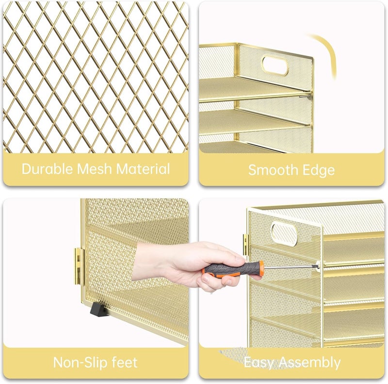 ReePlan 7 Tier Paper Organizer - Mesh Desktop File Holder with Handles for Office School Desk (Gold) - Image 4